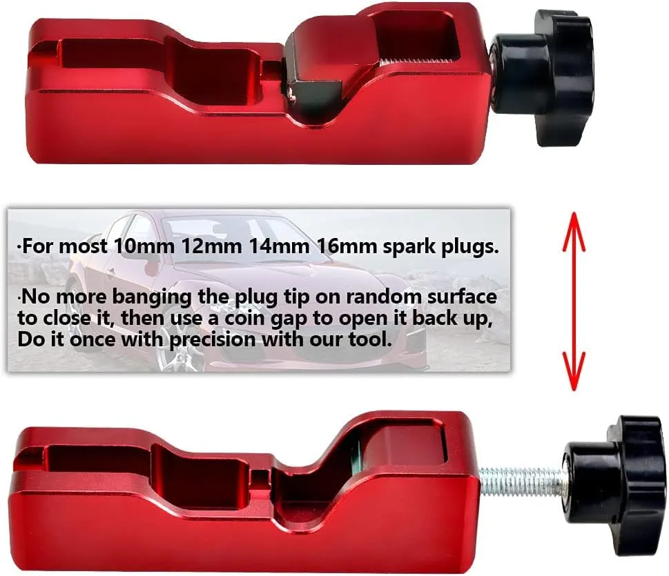 Universal Spark Plug Gap Tool Compatible with Most 10mm 12mm 14mm 16mm Spark Plugs Red - 1 Set with Feeler Gauge