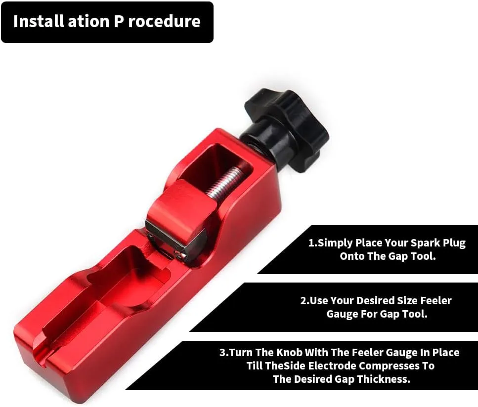 Universal Spark Plug Gap Tool Compatible with Most 10mm 12mm 14mm 16mm Spark Plugs Red - 1 Set with Feeler Gauge