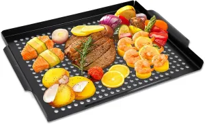 Vegetable Grill Basket,Nonstick Grill Pan 14.6 "x11.4 Thicken Grilling Topper BBQ Accessory for Grilling Veggie, Fish, Shrimp, Meat, Camping Cookware (No Hand)