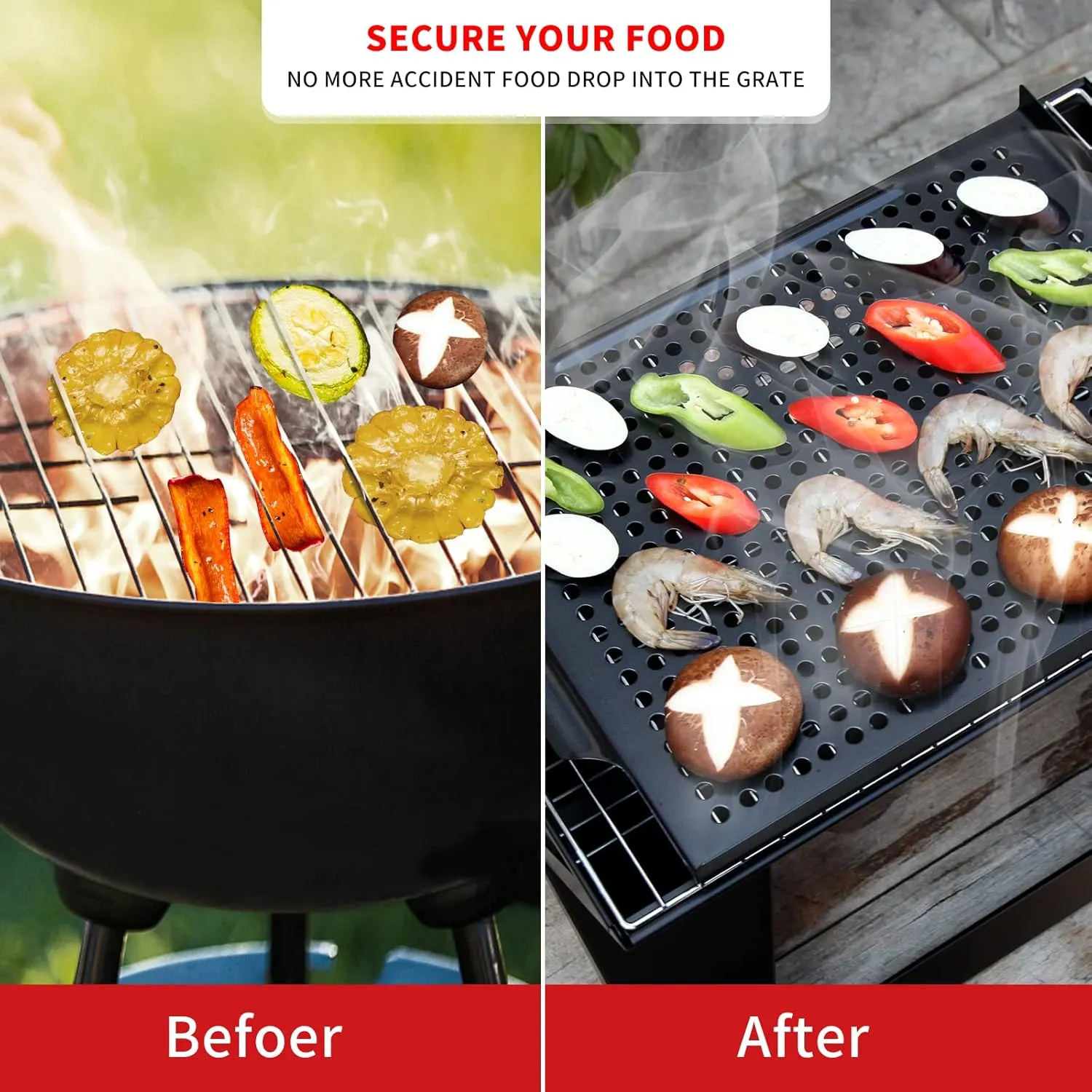 Vegetable Grill Basket,Nonstick Grill Pan 14.6 "x11.4 Thicken Grilling Topper BBQ Accessory for Grilling Veggie, Fish, Shrimp, Meat, Camping Cookware (No Hand)