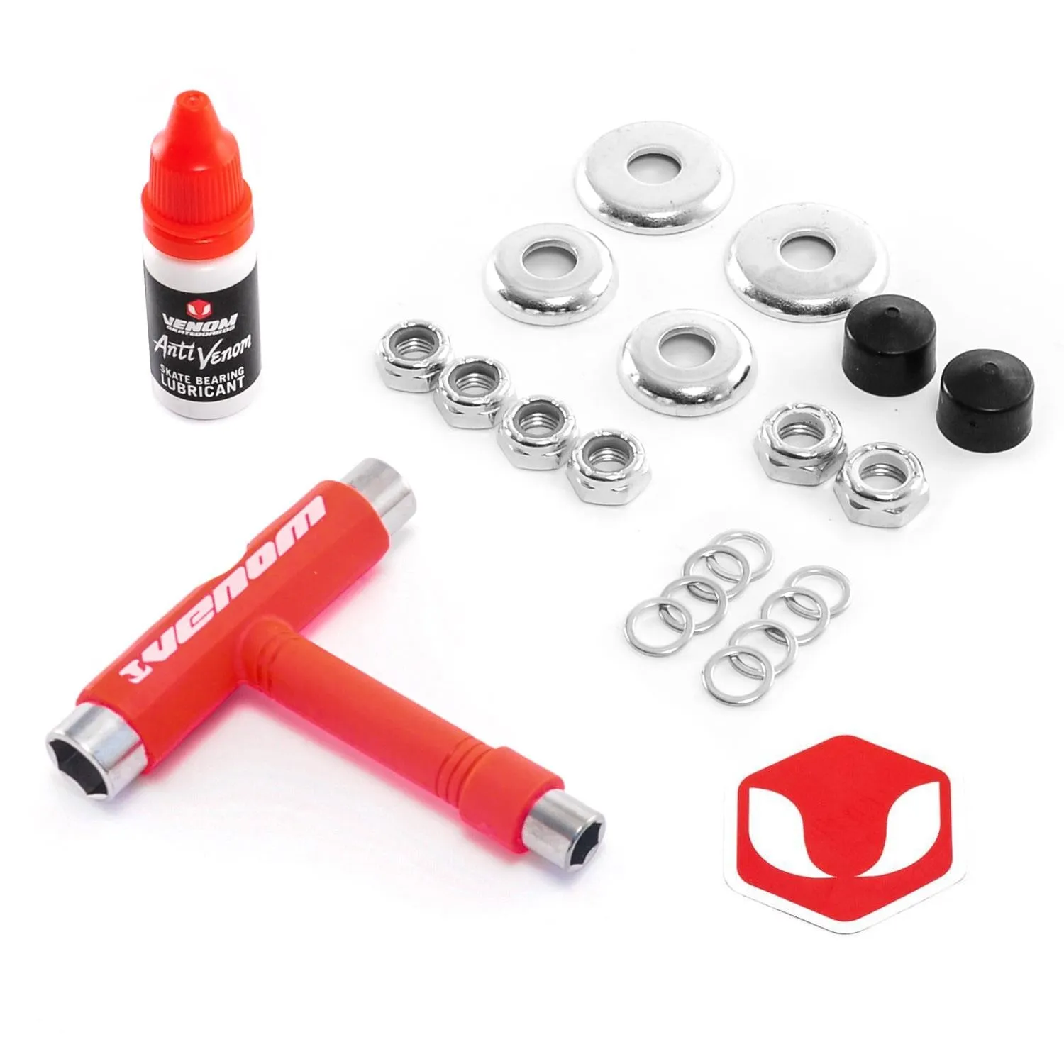 Venom Skateboards T Tool Red, Bearing Lubricant & Truck Rebuild Gift Pack