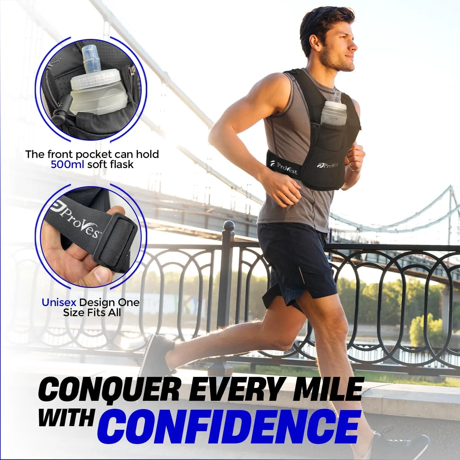 Versatile Running Vest with 8 Pockets, Hydration Vest with Phone and Water Bottle Holders, Vest for Long-Distance Runs, Uni Sex Running Vest, Water Bottle & Cool Towel Grey