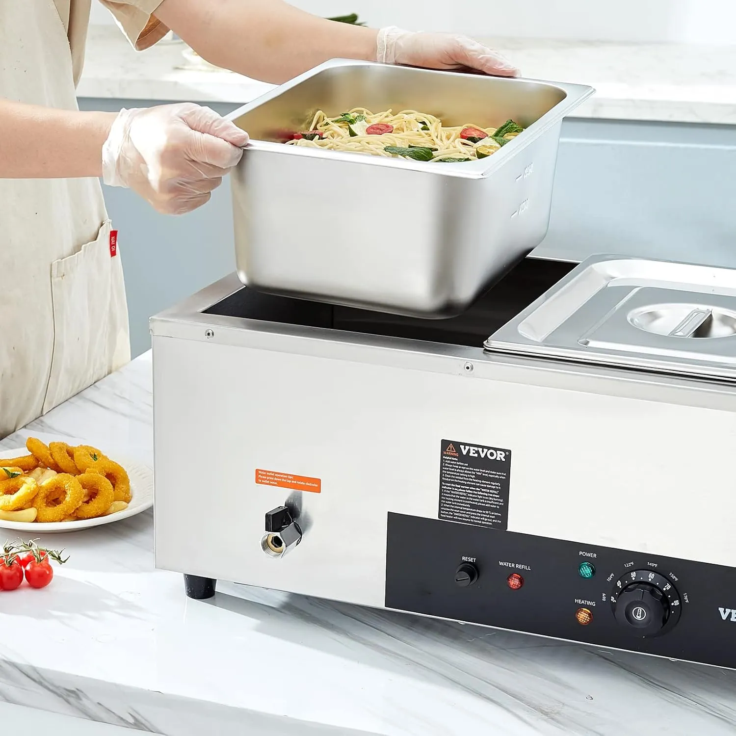 VEVOR 2-Pan Commercial Food Warmer, 2 x 12QT Electric Steam Table, 1500W Professional Countertop Stainless Steel Buffet Bain Marie with 86-185°F Temp Control for Catering and Restaurants, Silver