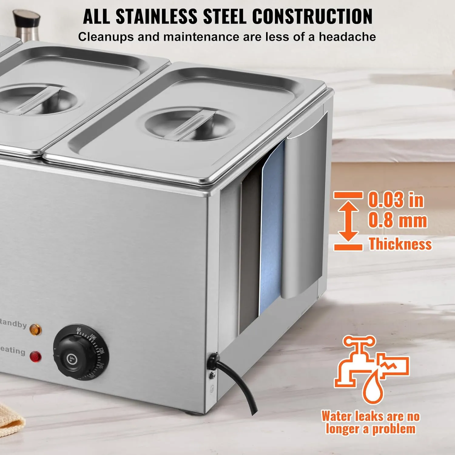 VEVOR 3-Pan Commercial Food Warmer, 24QT Electric Steam Table, 1200W Professional Countertop Stainless Steel Buffet Bain Marie with 86-185°F Temp Control for Catering and Restaurants, Silver