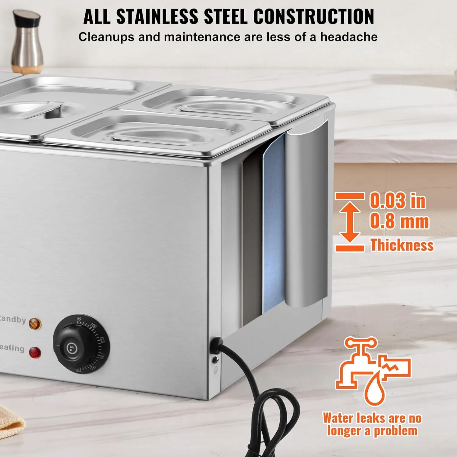 VEVOR 4-Pan Commercial Food Warmer, 16.4QT Electric Steam Table, 1200W Professional Countertop Stainless Steel Buffet Bain Marie with 86-185°F Temp Control for Catering and Restaurants, Silver