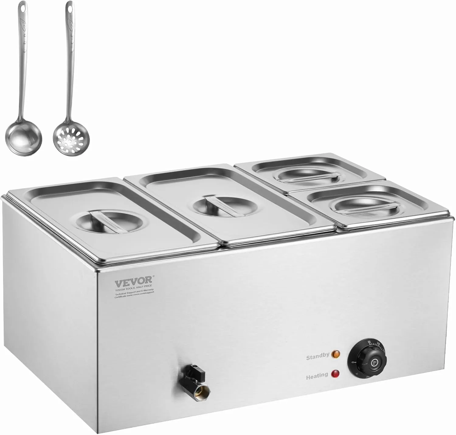 VEVOR 4-Pan Commercial Food Warmer, 16.4QT Electric Steam Table, 1200W Professional Countertop Stainless Steel Buffet Bain Marie with 86-185°F Temp Control for Catering and Restaurants, Silver