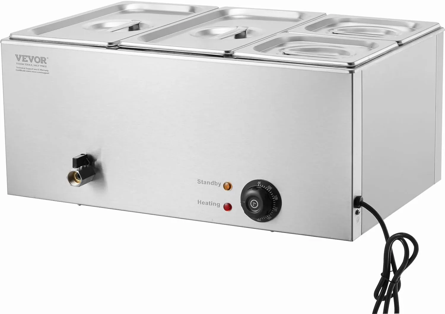 VEVOR 4-Pan Commercial Food Warmer, 16.4QT Electric Steam Table, 1200W Professional Countertop Stainless Steel Buffet Bain Marie with 86-185°F Temp Control for Catering and Restaurants, Silver