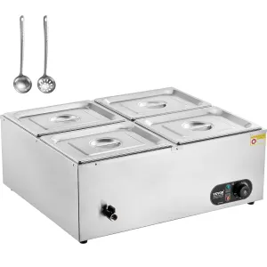 VEVOR 4-Pan Commercial Food Warmer, 4 x 12QT Electric Steam Table, 1500W Professional Countertop Stainless Steel Buffet Bain Marie with 86-185°F Temp Control for Catering and Restaurants, Silver