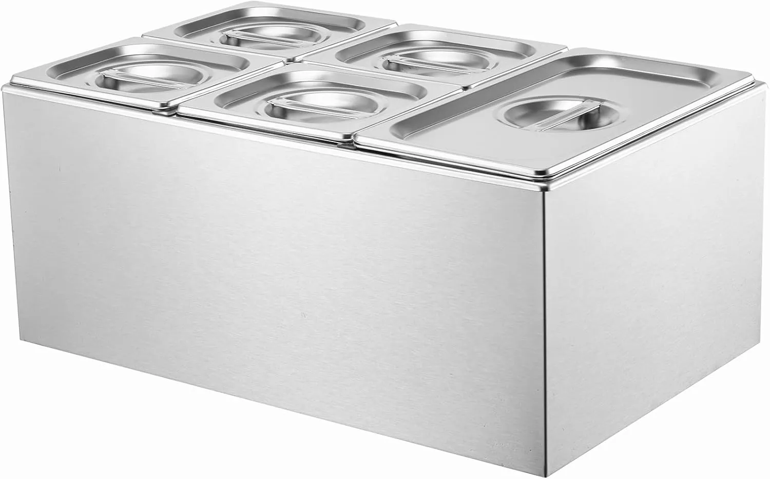 VEVOR 5-Pan Commercial Food Warmer, 15.3QT Electric Steam Table, 1200W Professional Countertop Stainless Steel Buffet Bain Marie with 86-185°F Temp Control for Catering and Restaurants, Silver