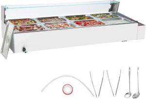 VEVOR 8-Pan Commercial Food Warmer, 8 x 12QT Electric Steam Table with Glass Cover, 1700W Countertop Stainless Steel Buffet Bain Marie 86-185°F Temp Control for Catering, Restaurants, Silver