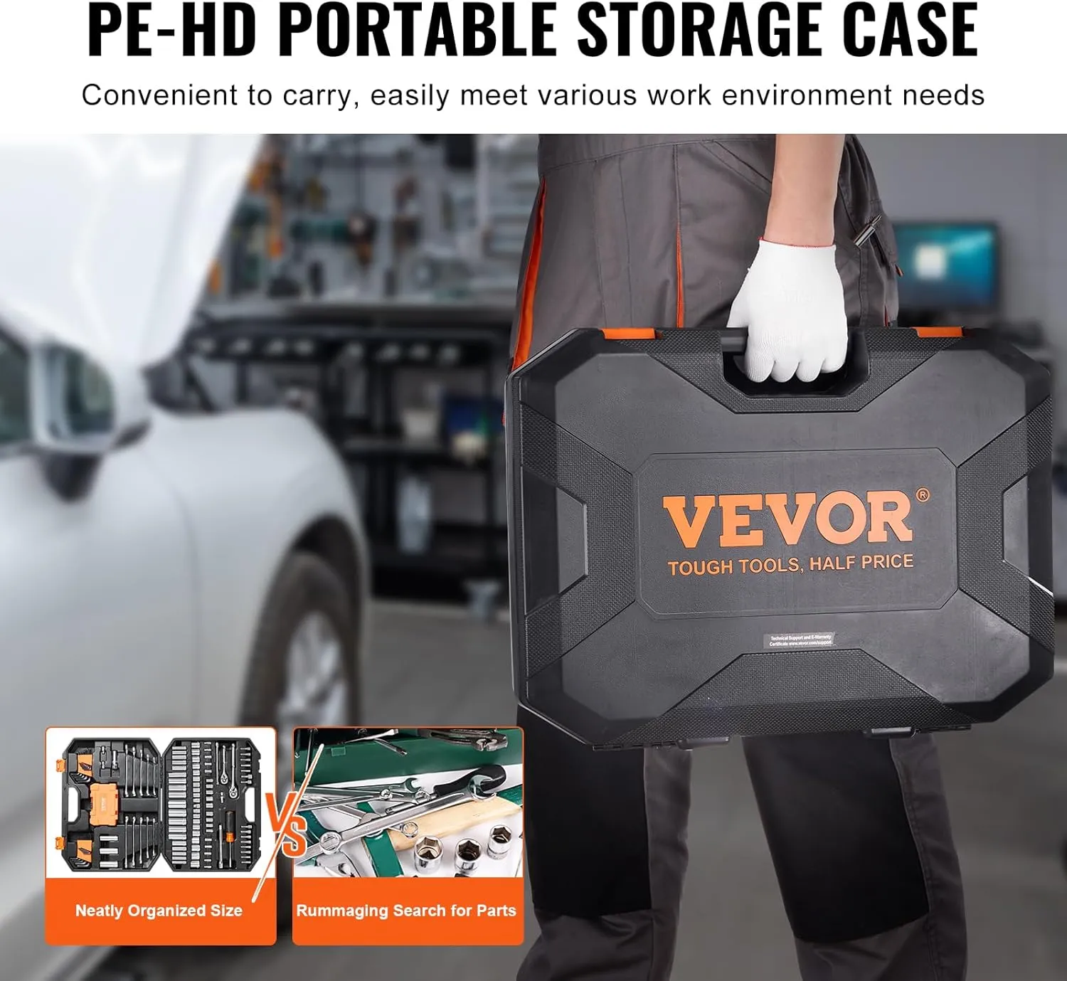 VEVOR Mechanics Tool Set and Socket Set, 1/4" and 3/8" Drive Deep and Standard Sockets, 145 Pcs SAE and Metric Mechanic Tool Kit with Bits, Combination Wrench, Hex Wrenches, Accessories, Storage Case