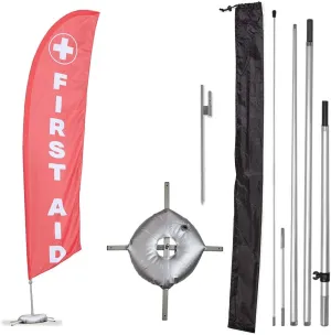 Vispronet Premium First Aid Feather Flag Kit - Includes 13ft Sectional Aviation Grade Fiberglass Poles, First Aid Flag, Cross Base, Ground Stake, and Pole Sleeve Bag…