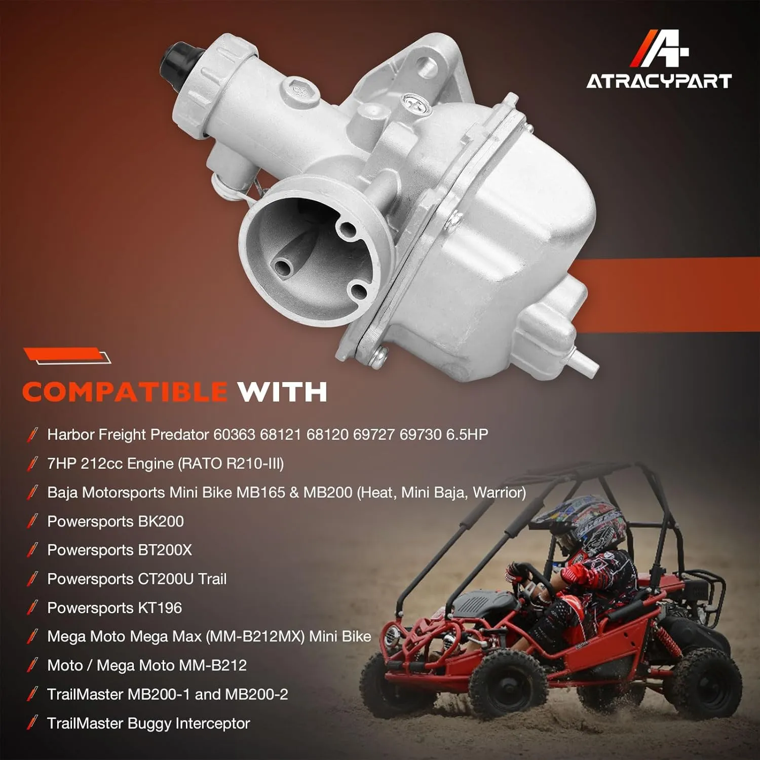 VM22 212cc Carburetor 26mm Kit Fit for Predator 212cc 196cc 224cc Engines, Coleman CT200U/BT200X/CT200U-EX/RB200, Baja Warrior MB200, Axis M200, KT196 Go Karts