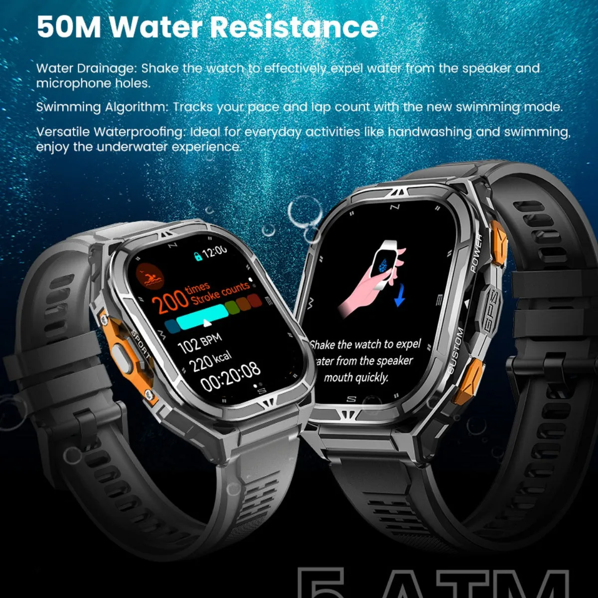 VWAR Apex GPS Smart Watch for Men 5ATM Deep Waterproof with GPS Compass Barometer Altimeter