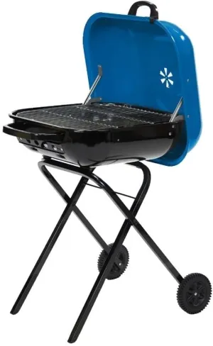 Walk-A-Bout Portable Charcoal Grill with Wheels, Folding Legs, Adjustable Air Vents & Removable Ash Pan for Outdoor BBQ