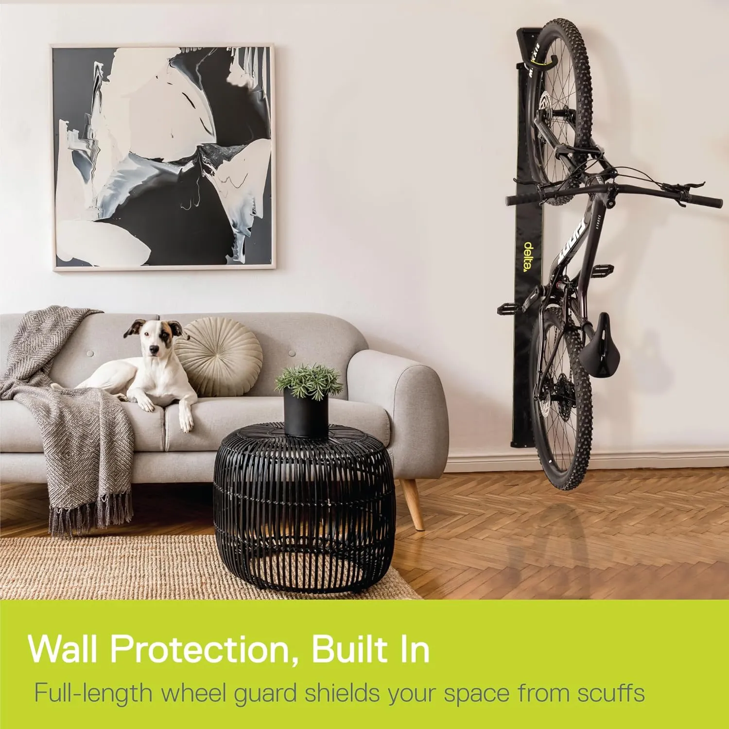 Wall Ride Bike Rack Wall Mount with Tire Wall Guard by Delta Cycle – Vertical Bike Mount Holds Up to 100 lbs – Fully Adjustable Vertical Hanger Hook Design Provides Easy Bicycle Storage Access