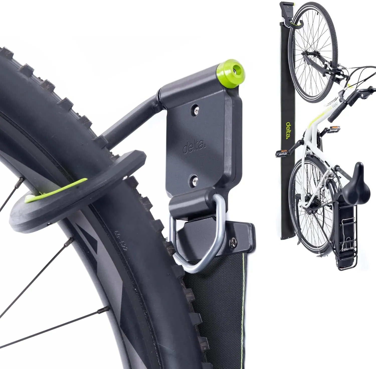 Wall Ride Bike Rack Wall Mount with Tire Wall Guard by Delta Cycle – Vertical Bike Mount Holds Up to 100 lbs – Fully Adjustable Vertical Hanger Hook Design Provides Easy Bicycle Storage Access