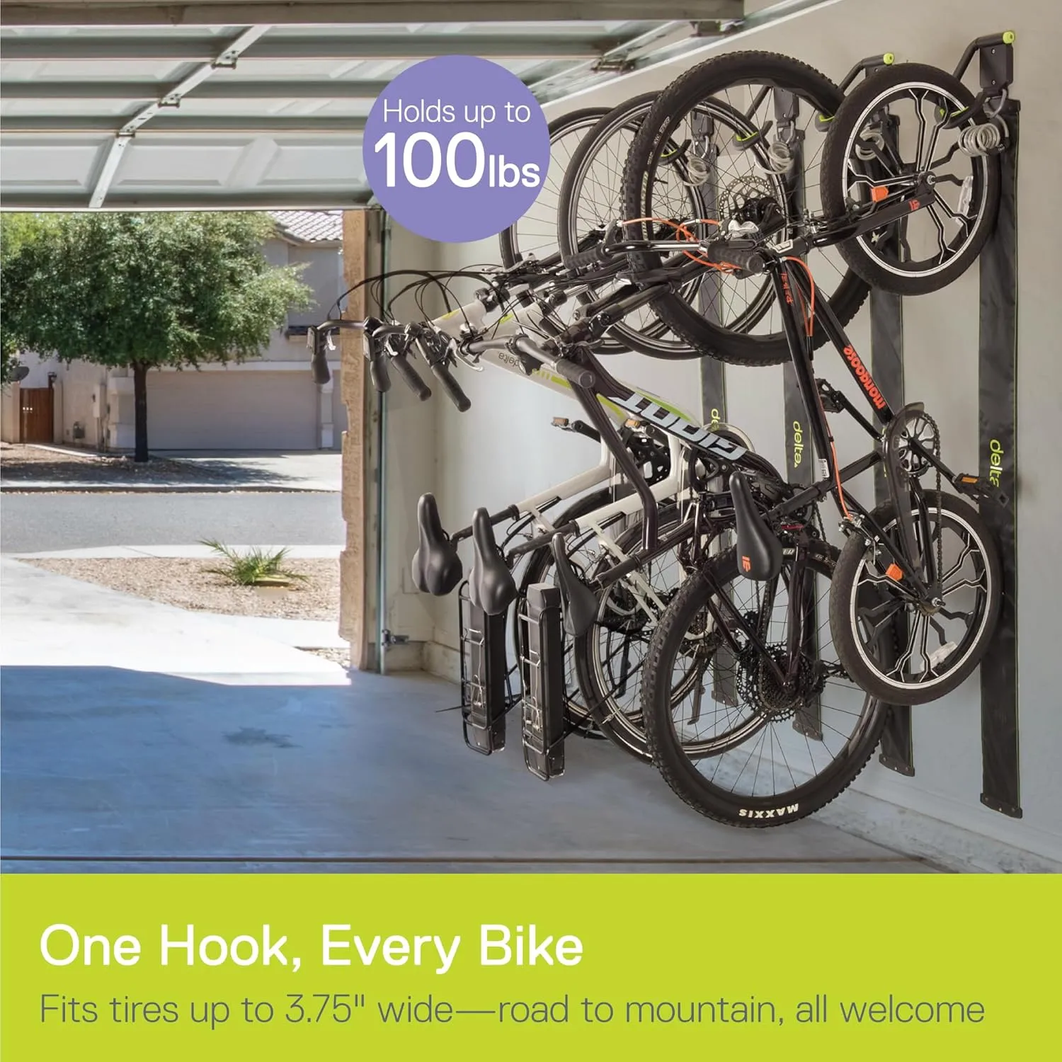 Wall Ride Bike Rack Wall Mount with Tire Wall Guard by Delta Cycle – Vertical Bike Mount Holds Up to 100 lbs – Fully Adjustable Vertical Hanger Hook Design Provides Easy Bicycle Storage Access