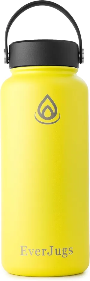 Water Bottle - 32 Oz, Wide Mouth, Premium Stainless Steel Bottle with Grip Cap, Double Walled Vacuum Insulated, Thermo Mug, Metal Flask, Leak Proof, Eco-Friendly