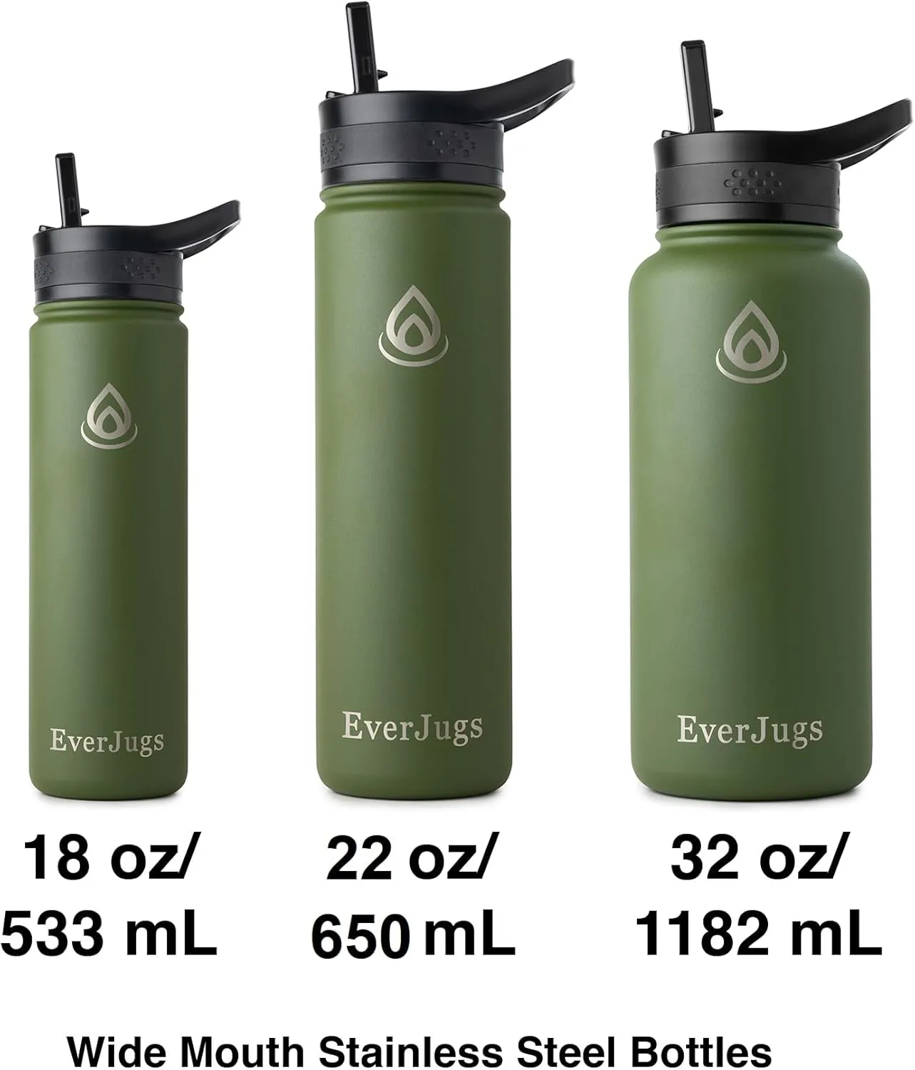Water Bottle - 32 Oz, Wide Mouth, Premium Stainless Steel Bottle with Straw Lid, Double Walled Vacuum Insulated, Thermo Mug, Metal Flask, Leak Proof, Eco-Friendly