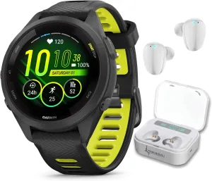 Wearable4U Garmin Forerunner 265S Music GPS Running 42 mm Smartwatch, Black with AMOLED 1.1in Touchscreen Display White Earbuds Bundle