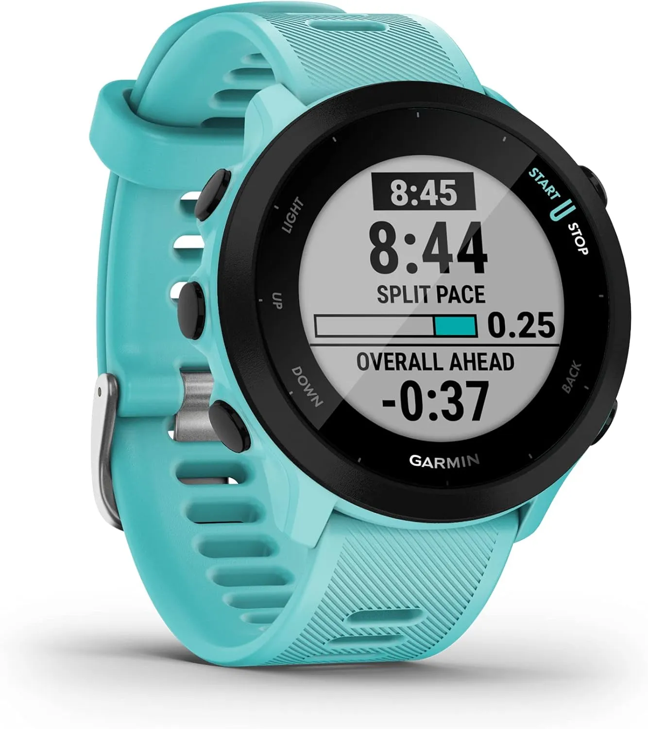Wearable4U Garmin Forerunner 55 GPS Running 42 mm Watch with Daily Suggested Workouts, Aqua White Earbuds Power Bundle