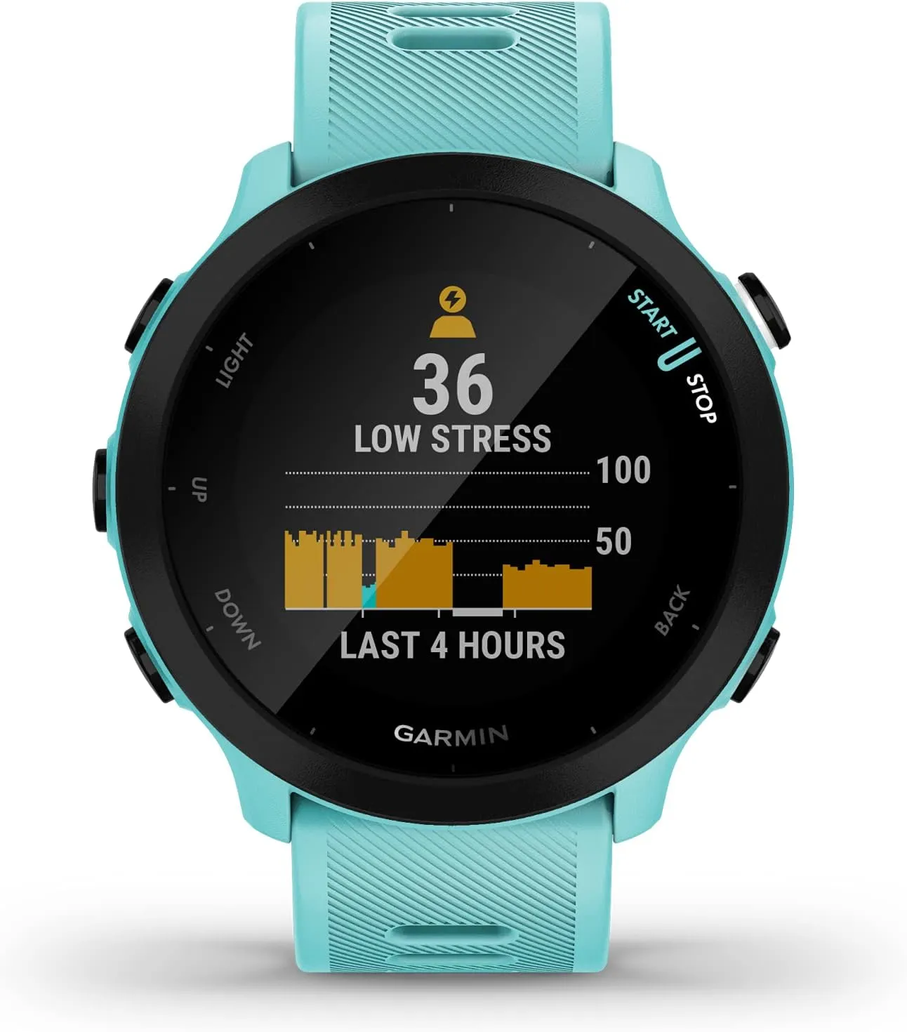 Wearable4U Garmin Forerunner 55 GPS Running 42 mm Watch with Daily Suggested Workouts, Aqua White Earbuds Power Bundle