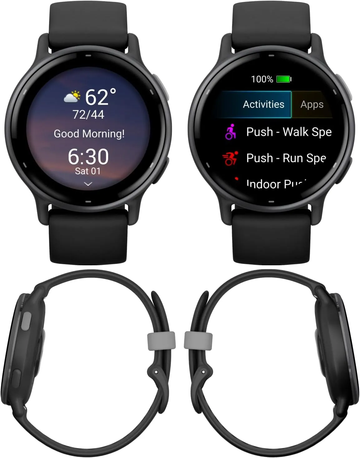 Wearable4U - Garmin Vivoactive 5 Health and Fitness GPS Smartwatch, 1.2 in AMOLED Display, Up to 11 Days of Battery, Slate Aluminim Bezel with Black Case and Silicone Band with Black Earbuds Bundle