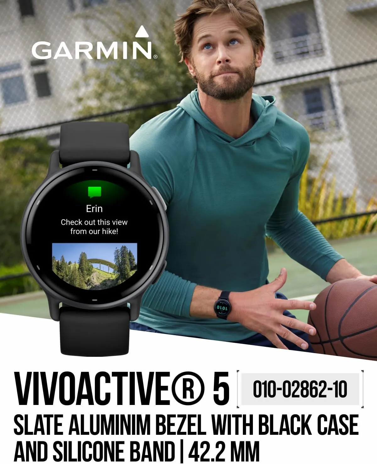 Wearable4U - Garmin Vivoactive 5 Health and Fitness GPS Smartwatch, 1.2 in AMOLED Display, Up to 11 Days of Battery, Slate Aluminim Bezel with Black Case and Silicone Band with Black Earbuds Bundle