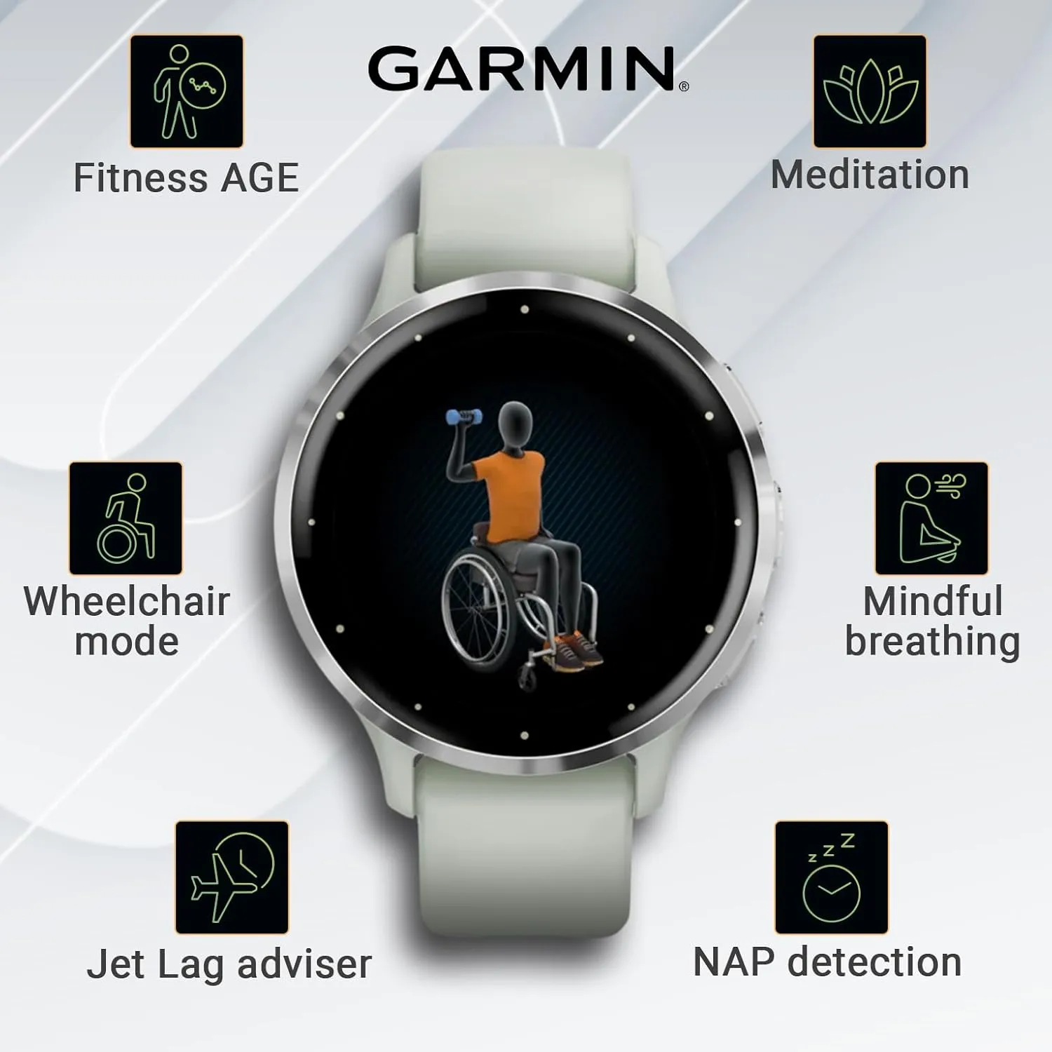 Wearable4U Wearable4 - Garmin Venu 3S GPS Smartwatch, AMOLED Display 41 mm Watch, Health and Fitness Features, Up to 10 Days of Battery, Sleep Coach, Sage Gray with White Earbuds Bundle