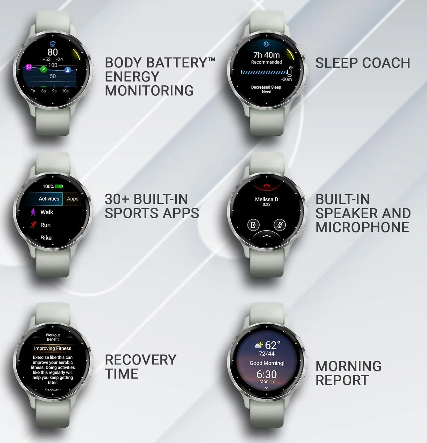 Wearable4U Wearable4 - Garmin Venu 3S GPS Smartwatch, AMOLED Display 41 mm Watch, Health and Fitness Features, Up to 10 Days of Battery, Sleep Coach, Sage Gray with White Earbuds Bundle