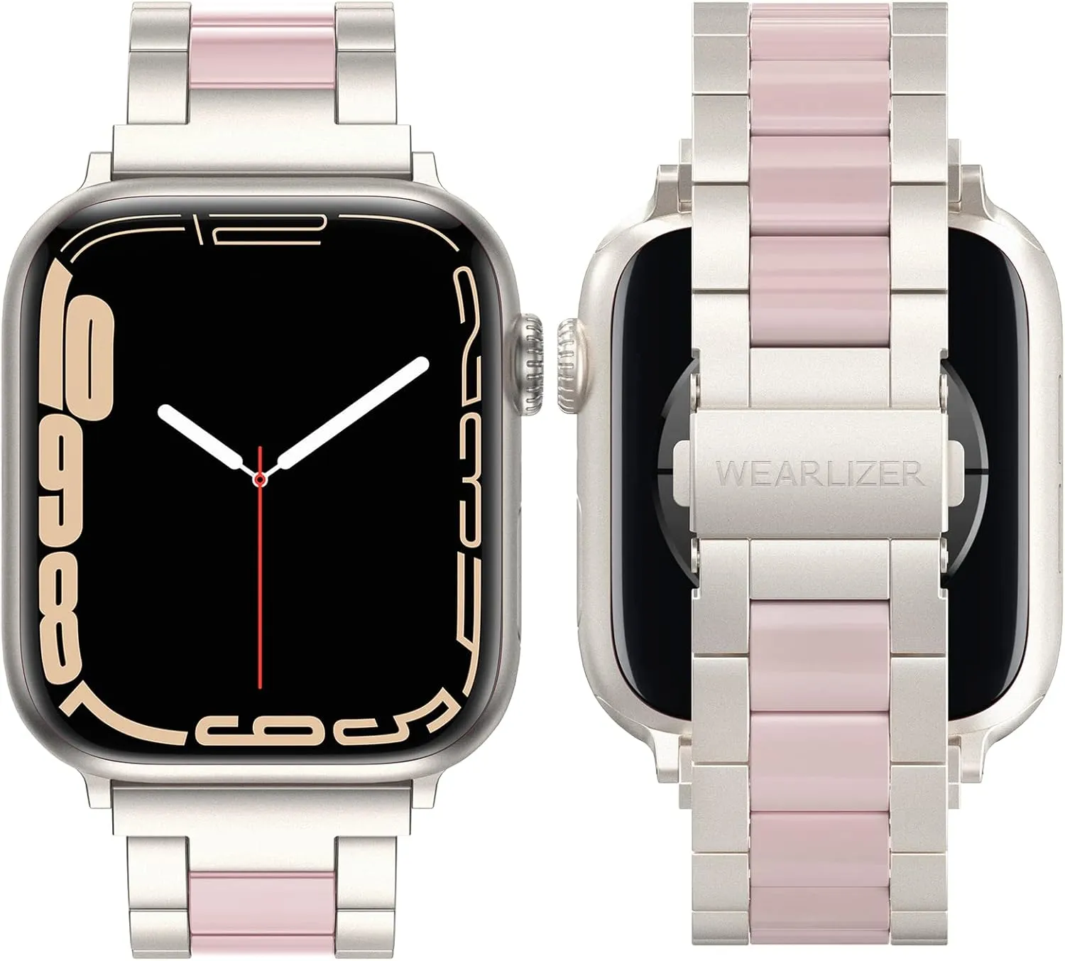 Wearlizer Compatible with Apple Watch Band 38mm 40mm 41mm Fashion Wristbands Womens, Stainless Steel and Resin Replacement Metal Clasp for iWatch Ultra 2/Ultra/SE/10/9/8/7/6/5/4/3/2/1-Starlight Pink