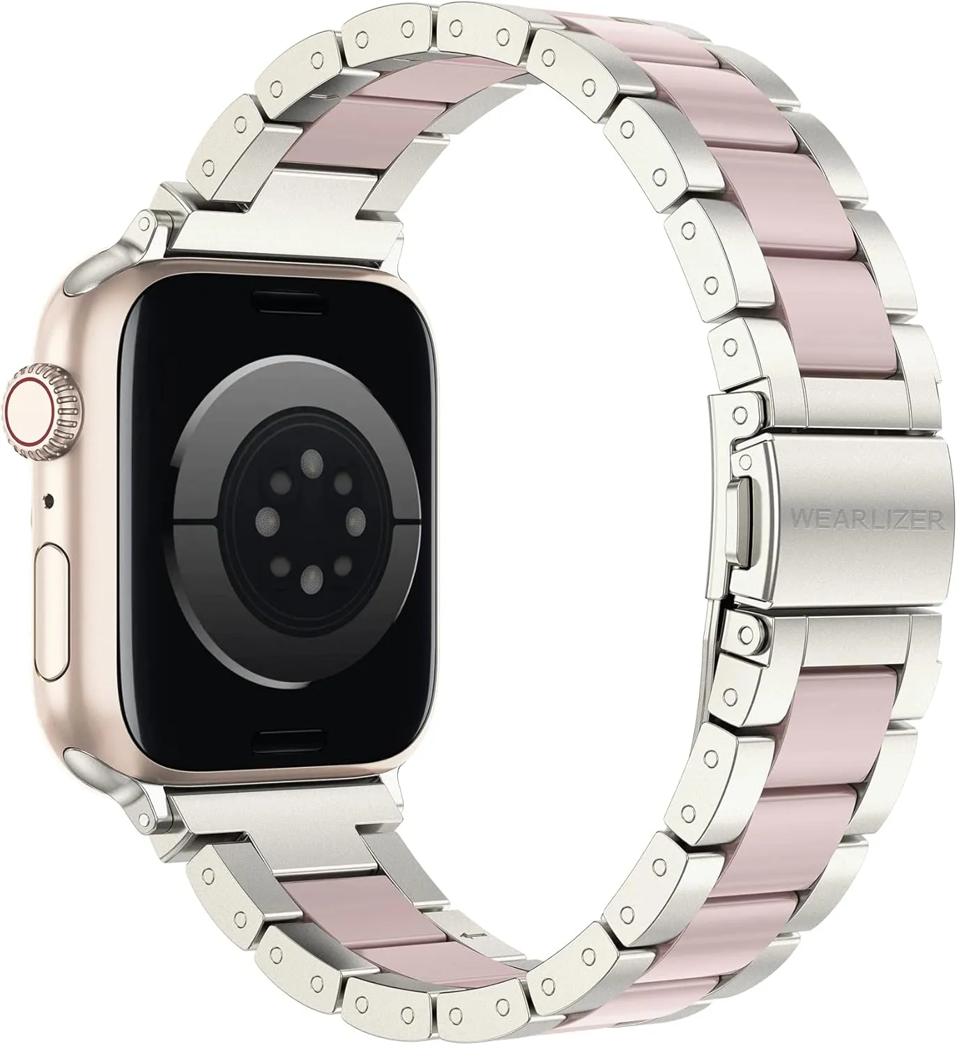 Wearlizer Compatible with Apple Watch Band 38mm 40mm 41mm Fashion Wristbands Womens, Stainless Steel and Resin Replacement Metal Clasp for iWatch Ultra 2/Ultra/SE/10/9/8/7/6/5/4/3/2/1-Starlight Pink