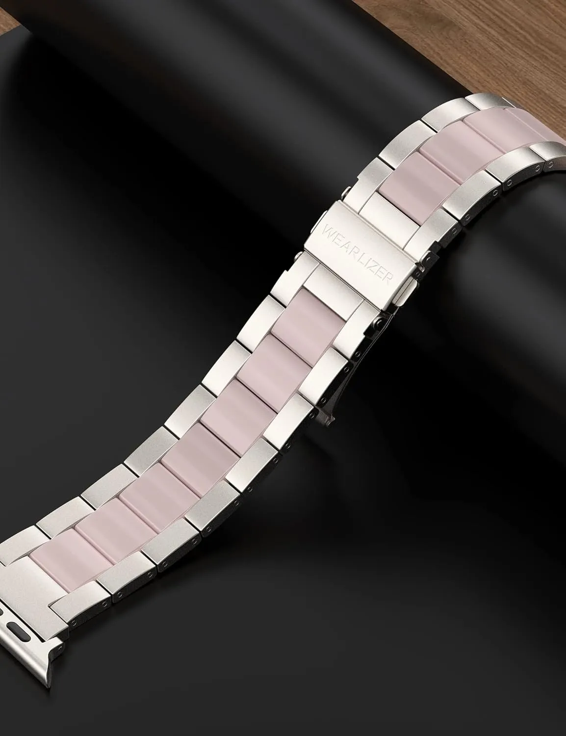 Wearlizer Compatible with Apple Watch Band 38mm 40mm 41mm Fashion Wristbands Womens, Stainless Steel and Resin Replacement Metal Clasp for iWatch Ultra 2/Ultra/SE/10/9/8/7/6/5/4/3/2/1-Starlight Pink