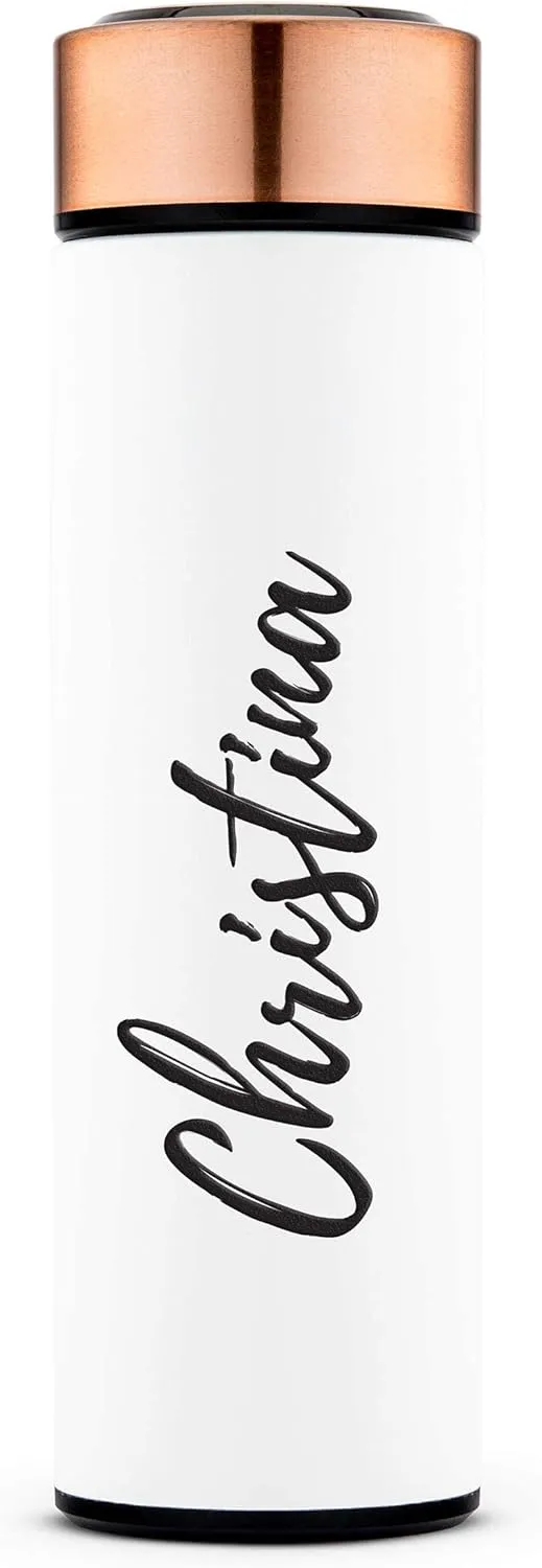 Weddingstar Personalized Stainless Steel Cylinder Travel Bottle 16oz, White, Calligraphy - Insulated Double Wall with Lid, 100% BPA Free