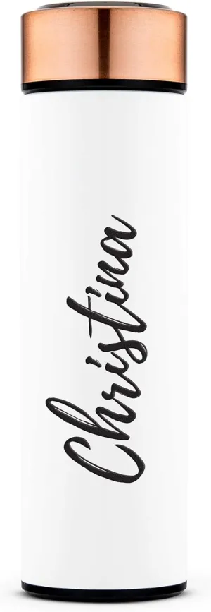 Weddingstar Personalized Stainless Steel Cylinder Travel Bottle 16oz, White, Calligraphy - Insulated Double Wall with Lid, 100% BPA Free