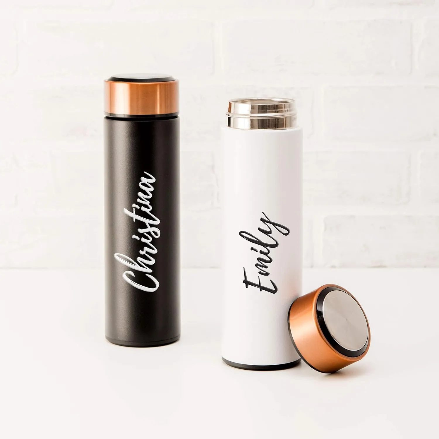 Weddingstar Personalized Stainless Steel Cylinder Travel Bottle 16oz, White, Calligraphy - Insulated Double Wall with Lid, 100% BPA Free