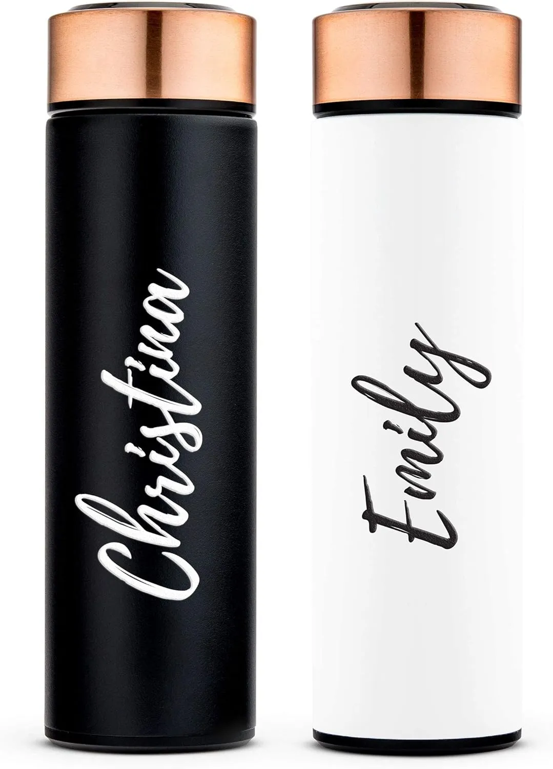 Weddingstar Personalized Stainless Steel Cylinder Travel Bottle 16oz, White, Calligraphy - Insulated Double Wall with Lid, 100% BPA Free