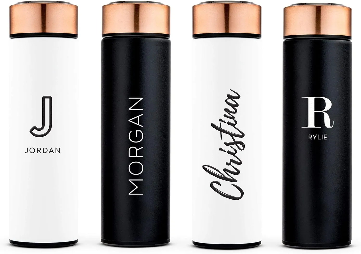 Weddingstar Personalized Stainless Steel Cylinder Travel Bottle 16oz, White, Calligraphy - Insulated Double Wall with Lid, 100% BPA Free