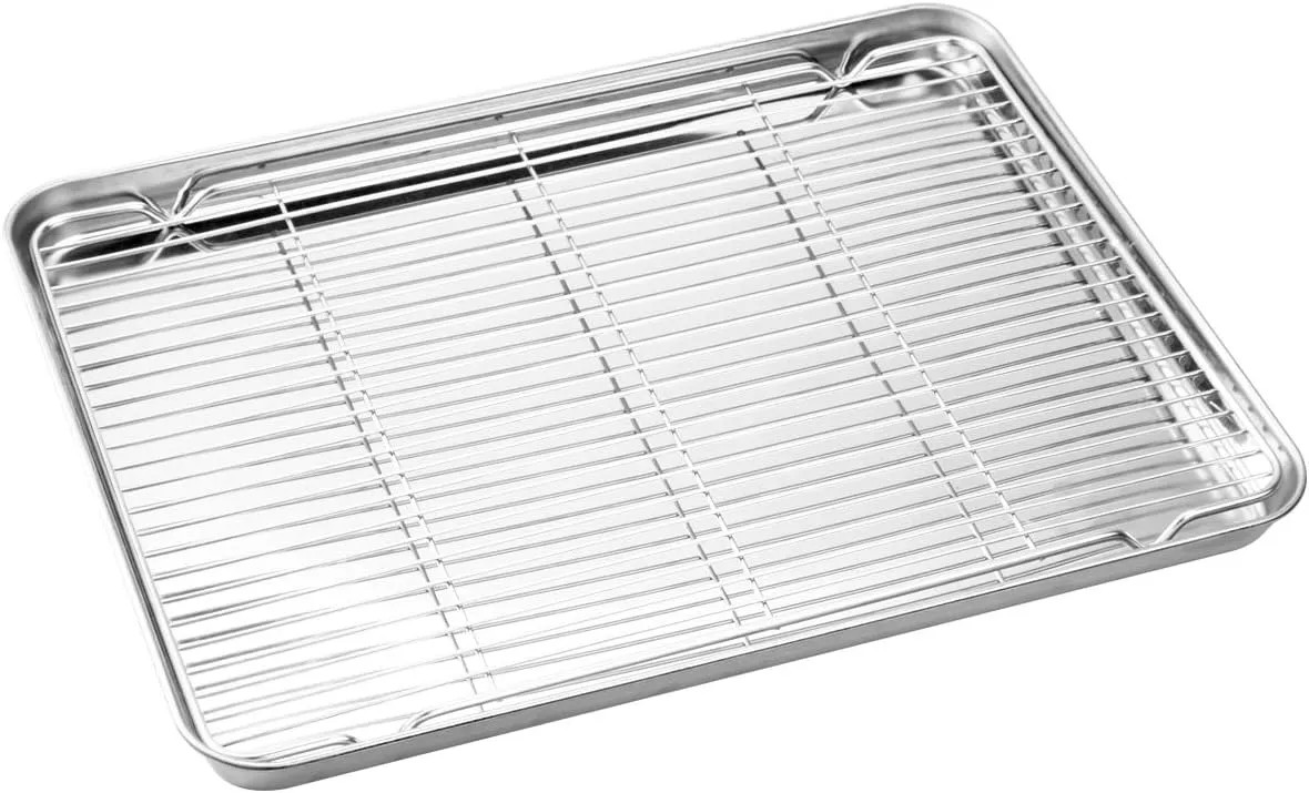 Wildone Baking Sheet & Rack Set [2 Sheets   2 Racks], Stainless Steel Cookie Pan with Cooling Rack, Size 17.3 x 12.2 x 1 Inch, Non Toxic & Heavy Duty & Easy Clean