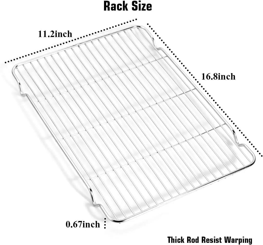 Wildone Baking Sheet & Rack Set [2 Sheets   2 Racks], Stainless Steel Cookie Pan with Cooling Rack, Size 17.3 x 12.2 x 1 Inch, Non Toxic & Heavy Duty & Easy Clean