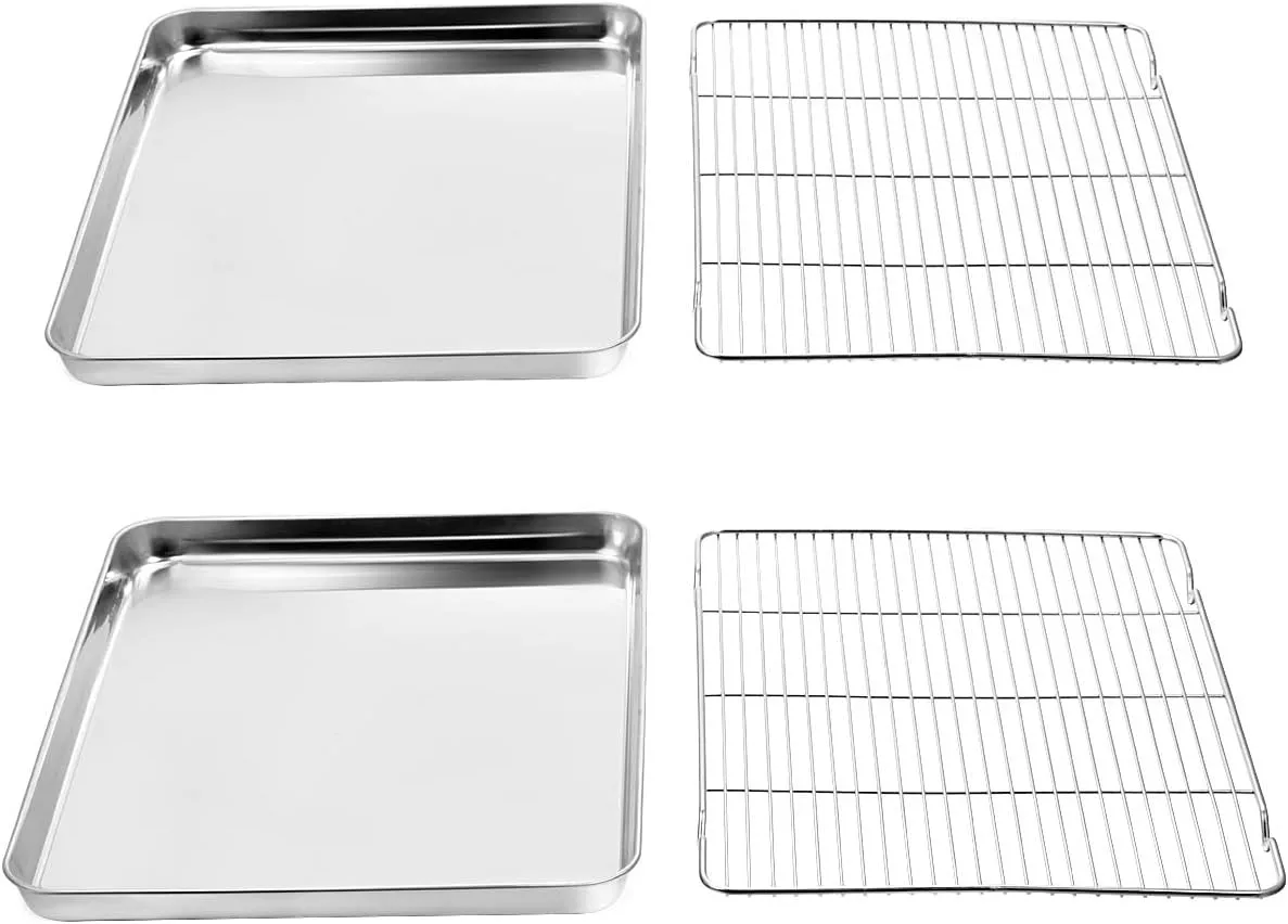 Wildone Baking Sheet & Rack Set [2 Sheets   2 Racks], Stainless Steel Cookie Pan with Cooling Rack, Size 17.3 x 12.2 x 1 Inch, Non Toxic & Heavy Duty & Easy Clean