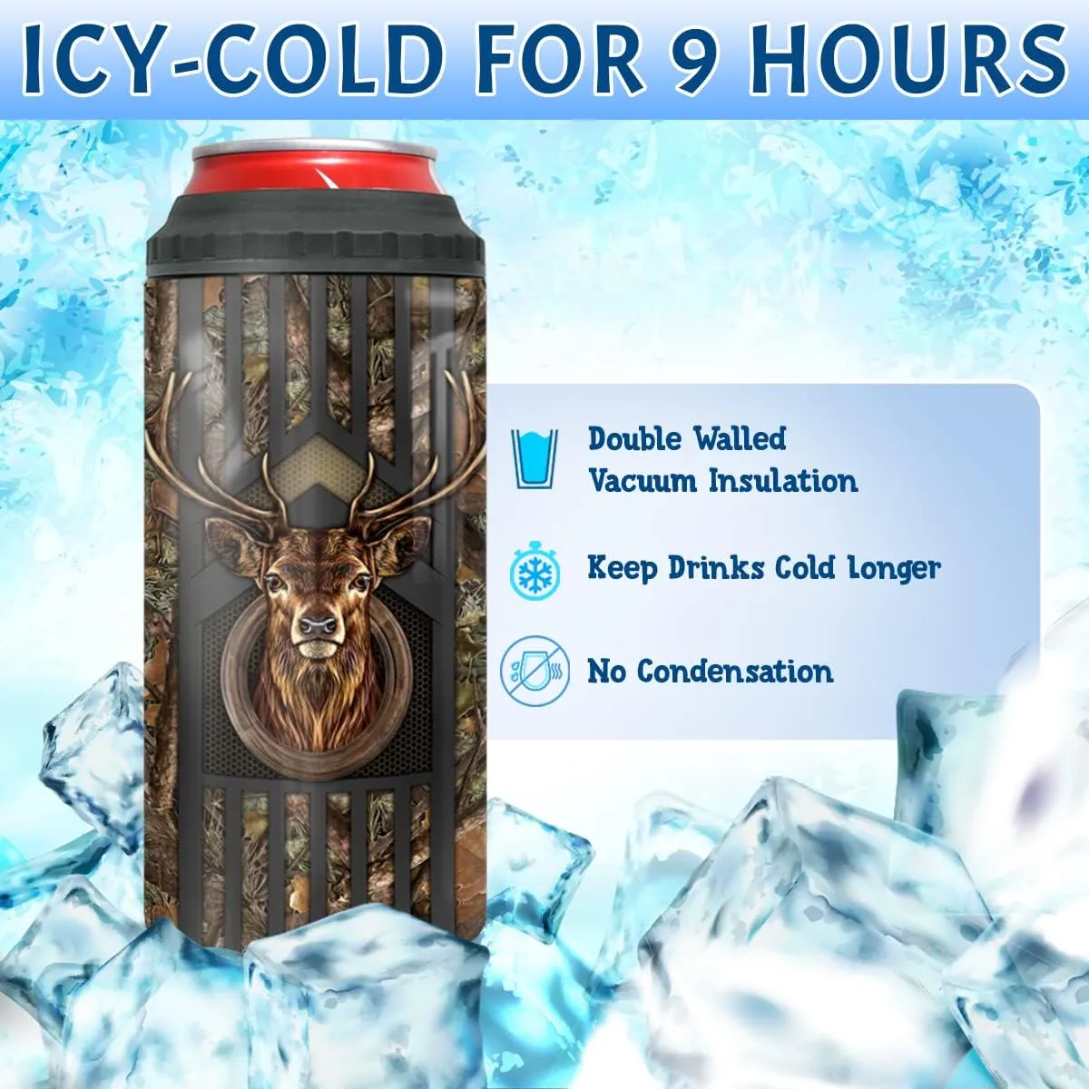 winorax Deer Hunting Tumbler 4-in-1 Can Cooler Hunter Gifts For Men Hunters Stainless Steel 16oz Thermos Insulated Tumblers Travel Coffee Mug Cup With Lid Cups Gift For Men Women Dad Papa