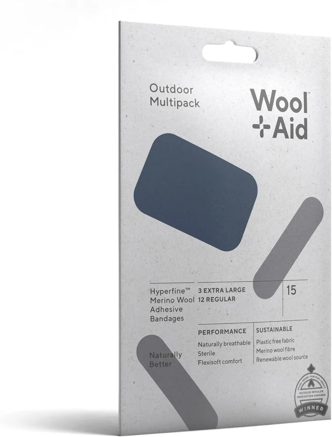 WoolAid Hyperfine Merino Wool Adhesive Bandages, for Sensitive Skin- The Outdoor Multipack for Natural Wound Care and Recovery, Assorted Sizes, 15 Count