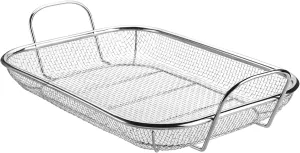 WUWEOT Grill Basket, Vegetable Barbecue Basket, 15" x 11" Stainless Steel Square Wire Mesh Grilling Basket Roasting Pan with Two Handles for Vegetables, Chicken, Meats and Fish
