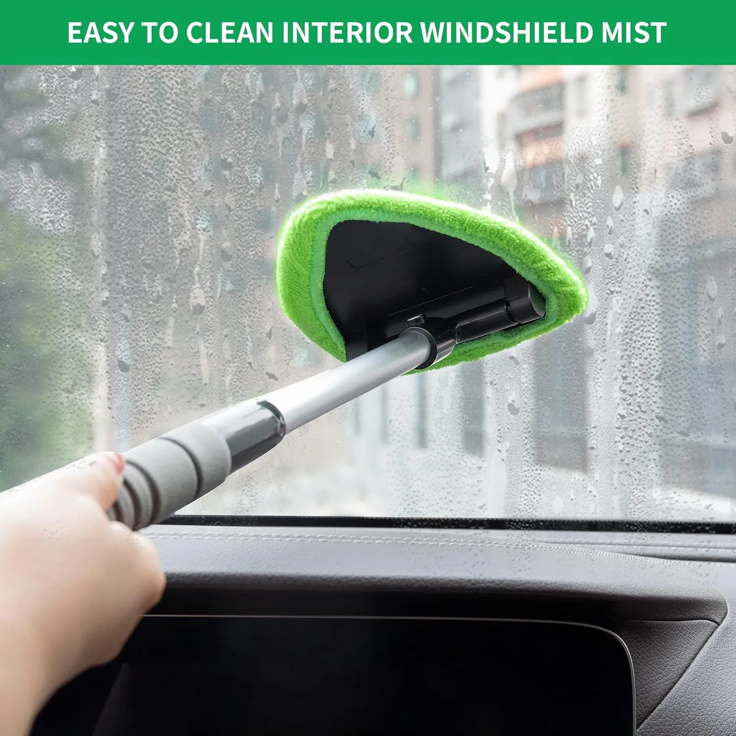 XINDELL Windshield Cleaner Tool – Car Interior Glass Cleaning Kit with Extendable Handle & 4 Microfiber Pads, Auto Glass Wash Brush for Car Detailing, Trucks, SUVs, RVs & Home Windows