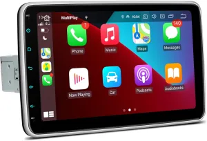 XTRONS 10.1” Single Din Car Stereo Wired Car Play & Android Auto, 1 Din IPS Rotatable Car Radio Receiver, in-Dash GPS Navigation for Car Mirror Link, Bluetooth 5.0, Built in DSP, Full RCA in/Out, SWC