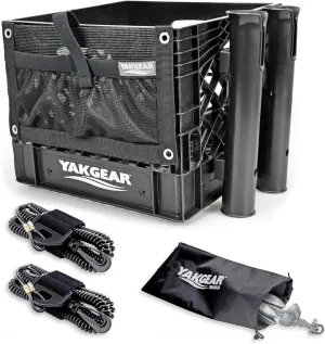 YakGear Kayak Angler Kit Crate – Basic | Complete Kayak Fishing Storage System with Double Rod Holder, Accessory Pouch, Anchor Kit, Utility Leashes & Heavy-Duty Milk Crate