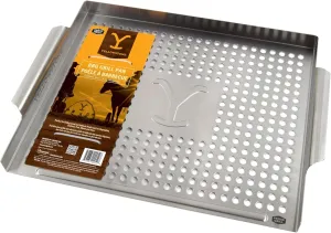 Yellowstone BBQ Grill Pan | Ideal Stainless Steel Grill Topper Deluxe Grilling Pan for grilling delicate foods and veggies. Perfect Grill Accessory Topper. Heavy-duty tray for use on outdoor grills.