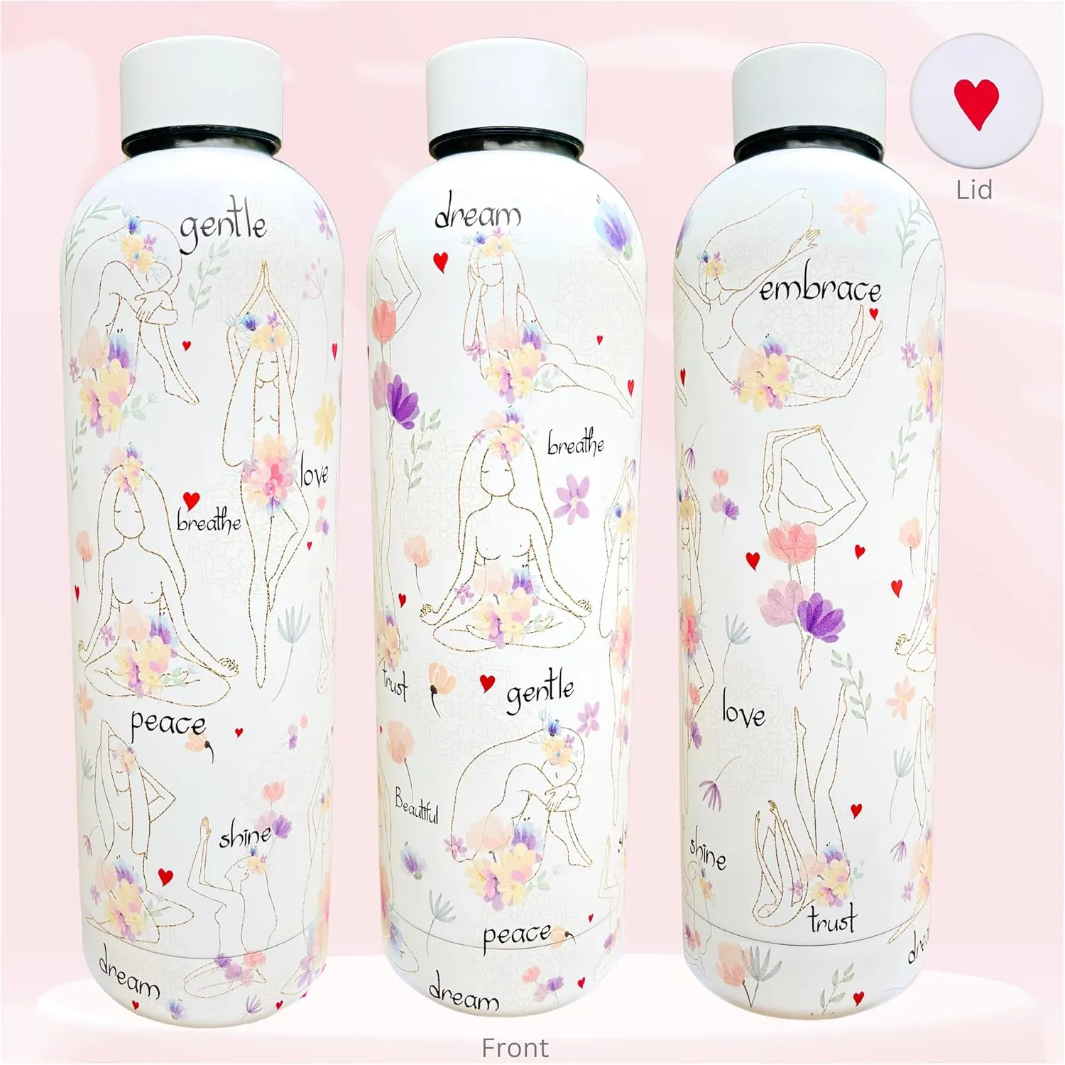 Yoga Goddesses 24oz Water Bottle for Women – Stainless Steel, Inspirational Yoga Gift with Positive Words, Mindful Drinkware for Meditation, Self-Care, Wellness, and Spiritual Balance